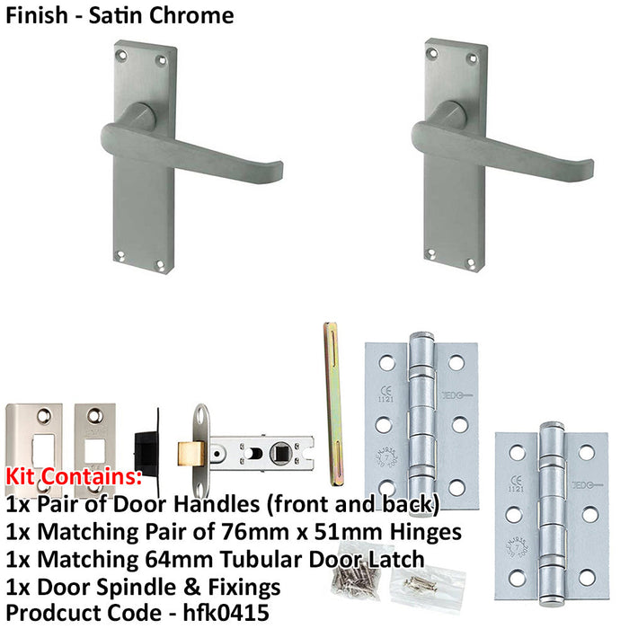 Door Handle Latch Satin Chrome Flat Lever Latch Long Backplate-1