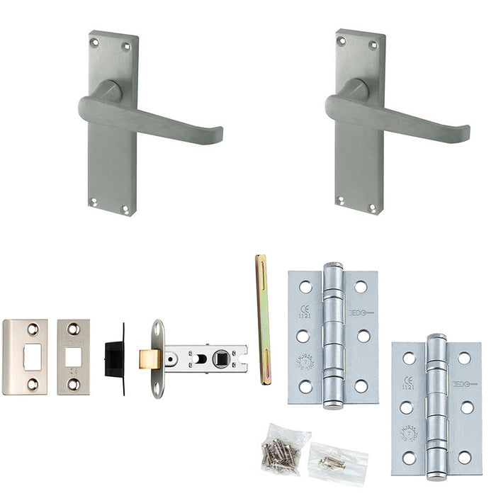Door Handle Latch Satin Chrome Flat Lever Latch Long Backplate