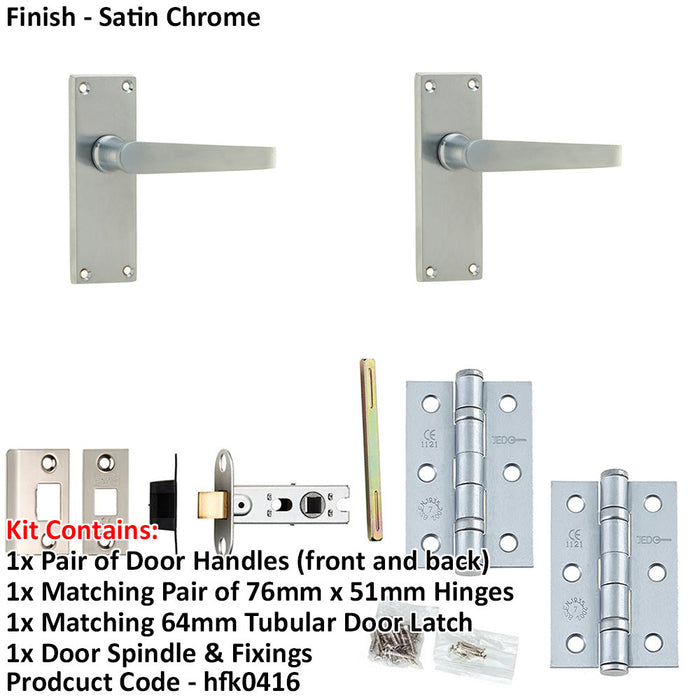 Door Handle Latch Satin Chrome Flat Lever Latch Short Backplate-1