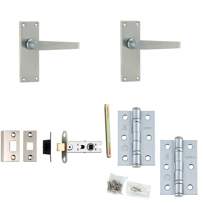 Door Handle Latch Satin Chrome Flat Lever Latch Short Backplate