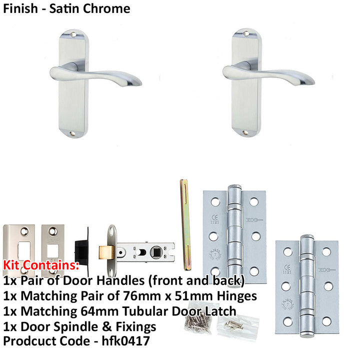 Door Handle Latch Satin Chrome Sculpted Lever Latch Backplate (1)-1