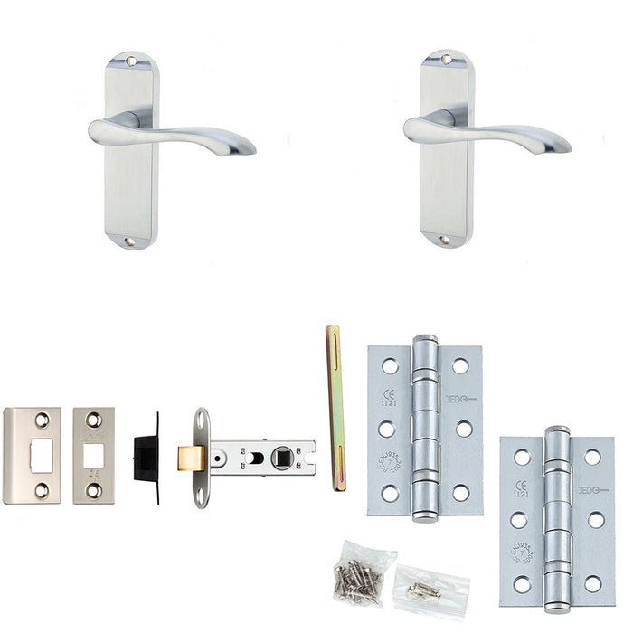 Door Handle Latch Satin Chrome Sculpted Lever Latch Backplate (1)