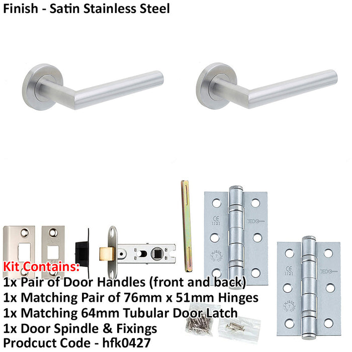 Door Handle Latch Stainless Steel Mitred Premium Rounded Lever Round Plain Rose-1