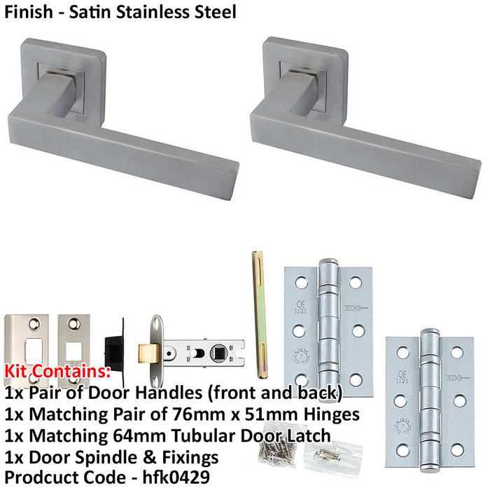 Door Handle Latch Stainless Steel Mitred Lever Square Plain Rose-1