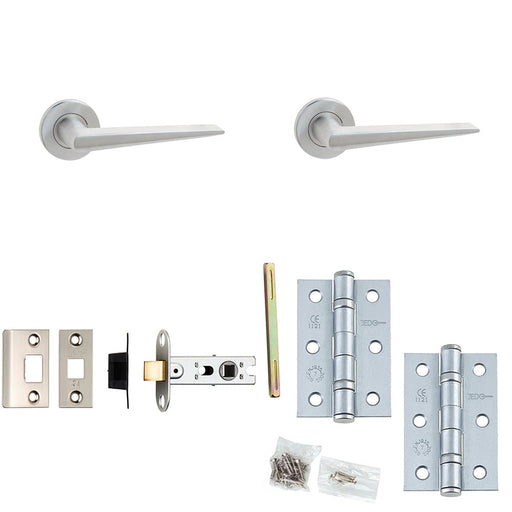 Door Handle Latch Stainless Steel Slim Mitred Lever Round Plain Rose