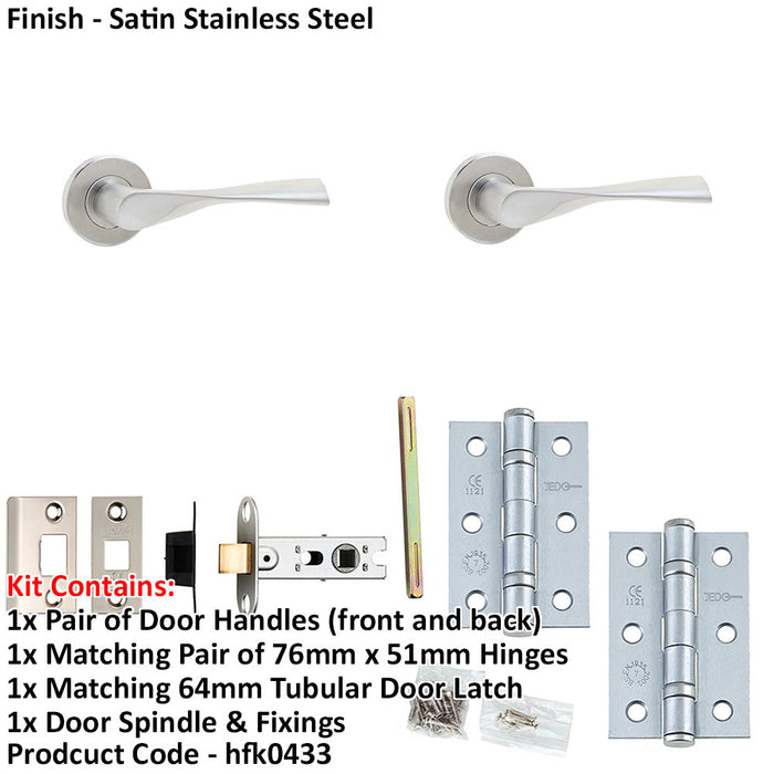 Door Handle Latch Stainless Steel Twisted Lever Round Plain Rose-1