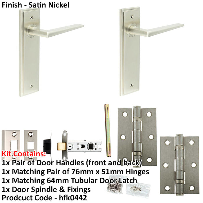 Door Handle Latch Satin Nickel Slim Mitred Lever Latch Backplate-1