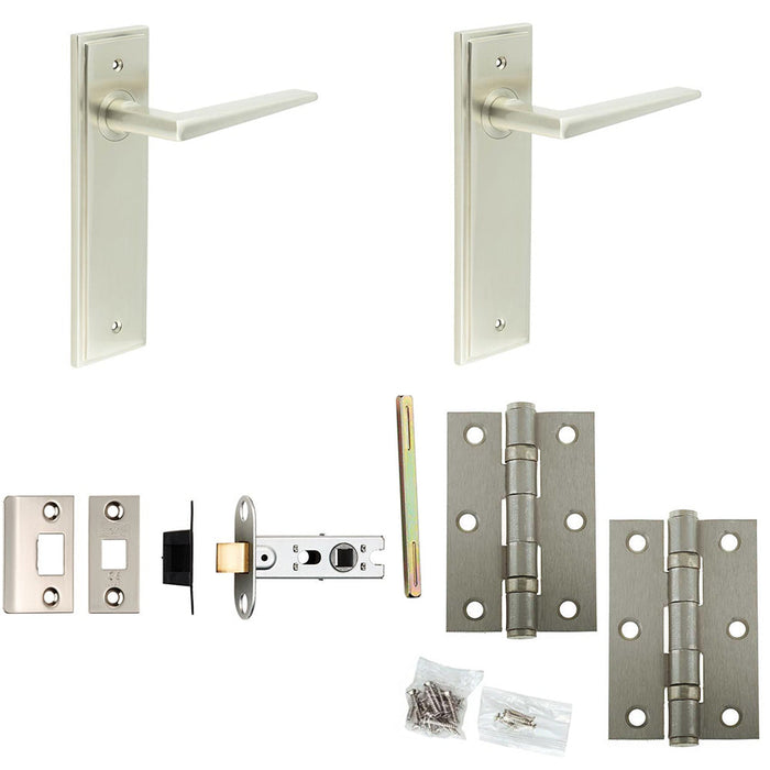 Door Handle Latch Satin Nickel Slim Mitred Lever Latch Backplate