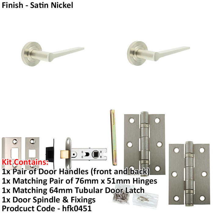 Door Handle Latch Satin Nickel Slim Tapered Lever Round Plain Rose-1