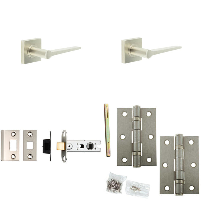 Door Handle Latch Satin Nickel Slim Tapered Lever Square Plain Rose