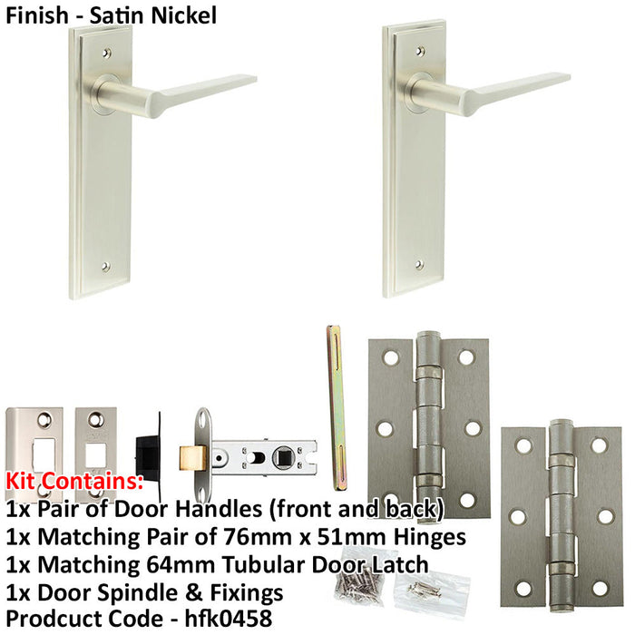 Door Handle Latch Satin Nickel Slim Tapered Lever Latch Backplate-1