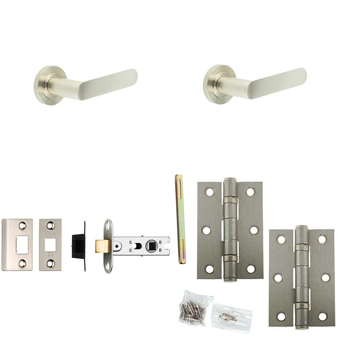 Door Handle Latch Satin Nickel Flat Lever Round Plain Rose