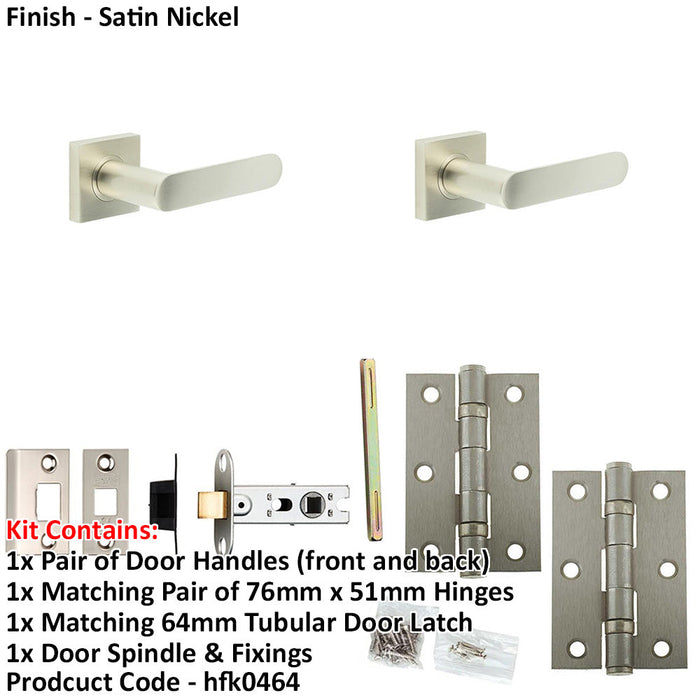 Door Handle Latch Satin Nickel Flat Lever Square Plain Rose-1