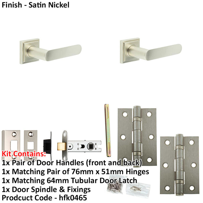 Door Handle Latch Satin Nickel Flat Lever Square Stepped Rose-1