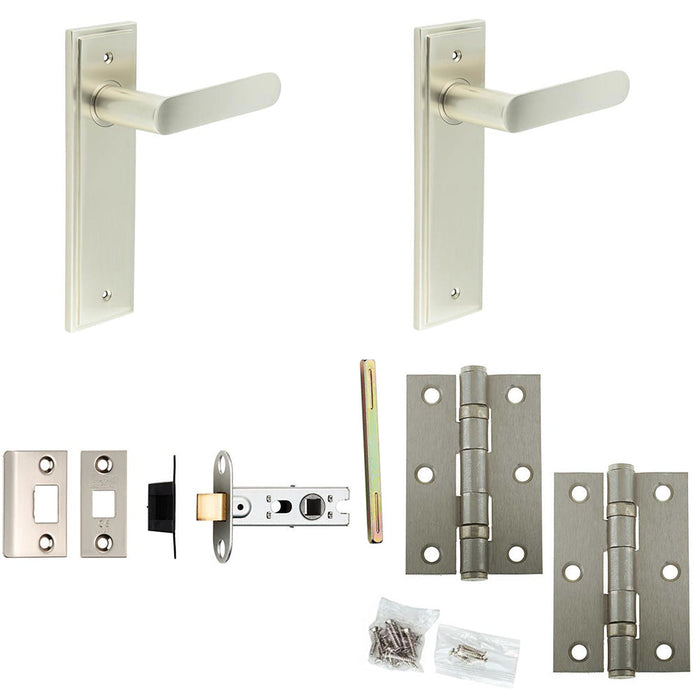 Door Handle Latch Satin Nickel Flat Lever Latch Backplate