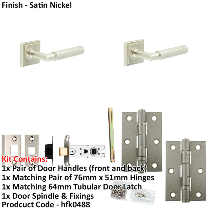 Door Handle Latch Satin Nickel Knurled Premium Rounded Lever Square Stepped Rose-1