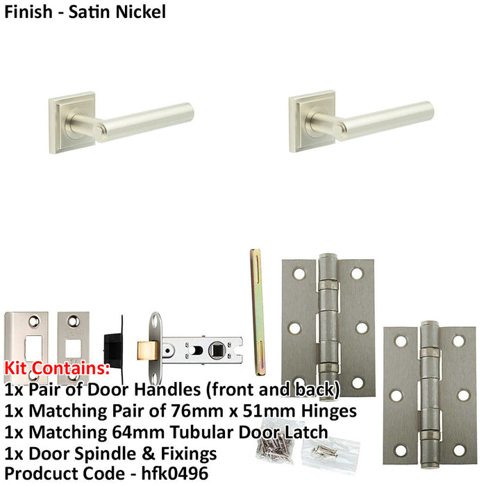 Door Handle Latch Satin Nickel Premium Rounded Lever Square Stepped Rose-1