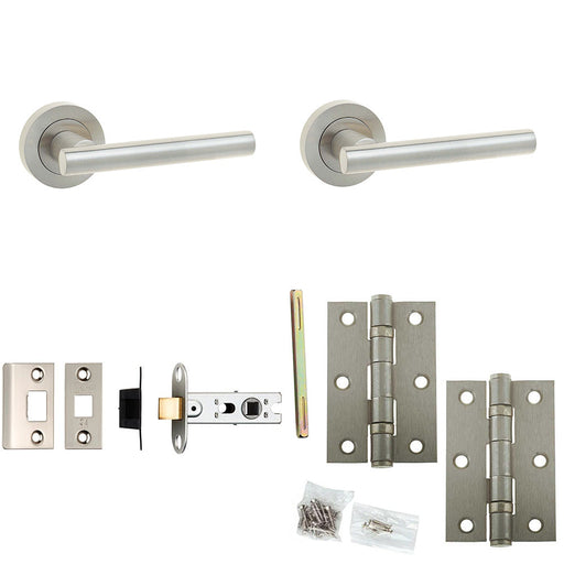 Door Handle Latch Satin Nickel Premium Rounded Lever Round Plain Rose (1)