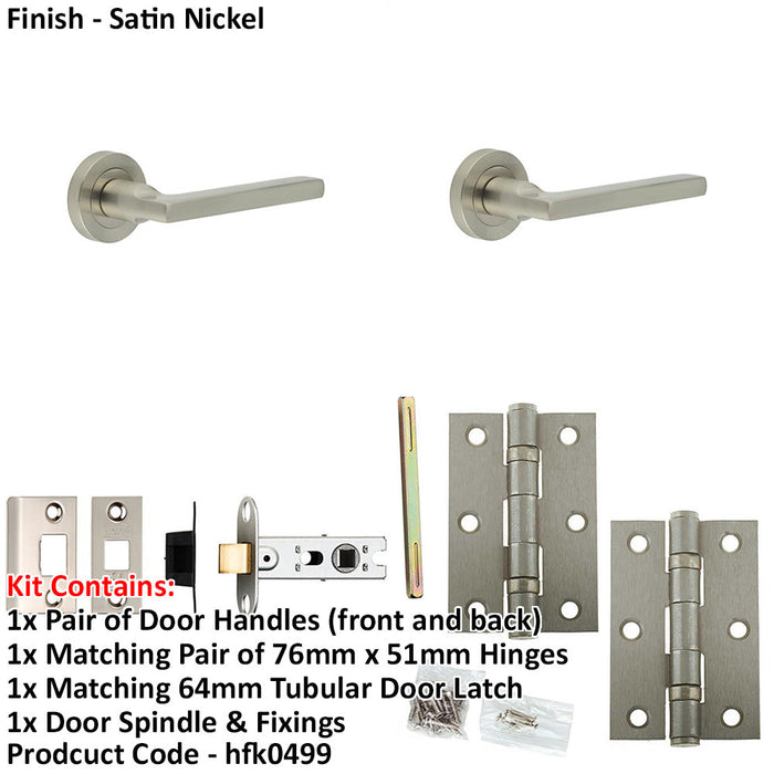 Door Handle Latch Satin Nickel Mitred Lever Round Plain Rose-1