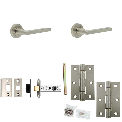 Door Handle Latch Satin Nickel Mitred Lever Round Plain Rose