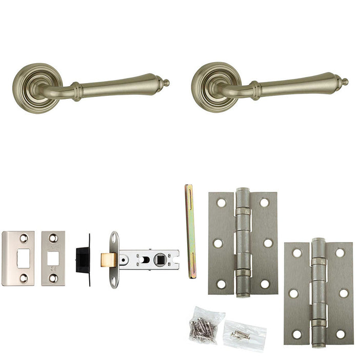 Door Handle Latch Satin Nickel Convex Lever Round Recessed Rose