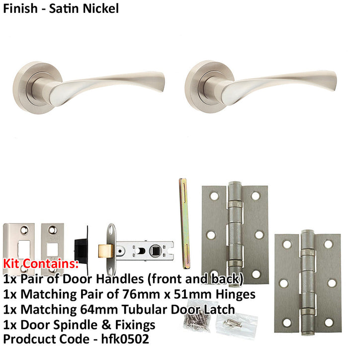 Door Handle Latch Satin Nickel Twisted Lever Round Plain Rose (1)-1