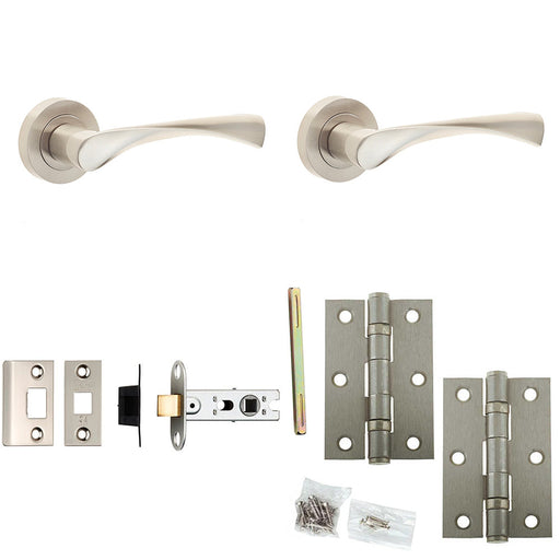 Door Handle Latch Satin Nickel Twisted Lever Round Plain Rose (1)