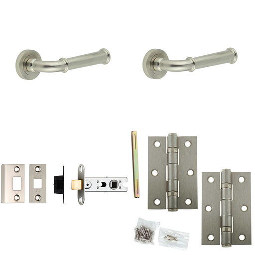 Door Handle Latch Satin Nickel Edged Premium Rounded Lever Round Plain Rose