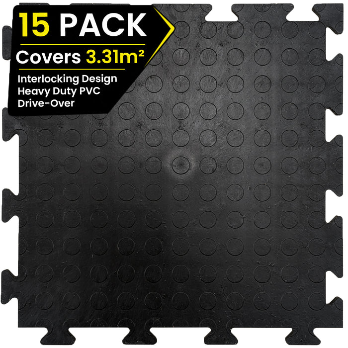 Coinect Garage Floor Tiles - 15 Pack Heavy Duty Interlocking PVC Black