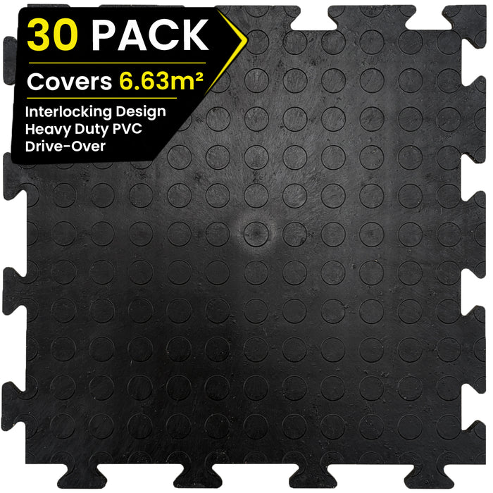 Coinect Garage Floor Tiles - 30 Pack Heavy Duty Interlocking PVC Black
