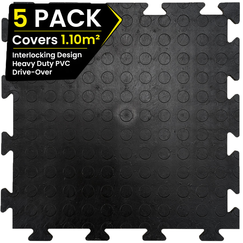 Coinect Garage Floor Tiles - 5 Pack Heavy Duty Interlocking PVC Black