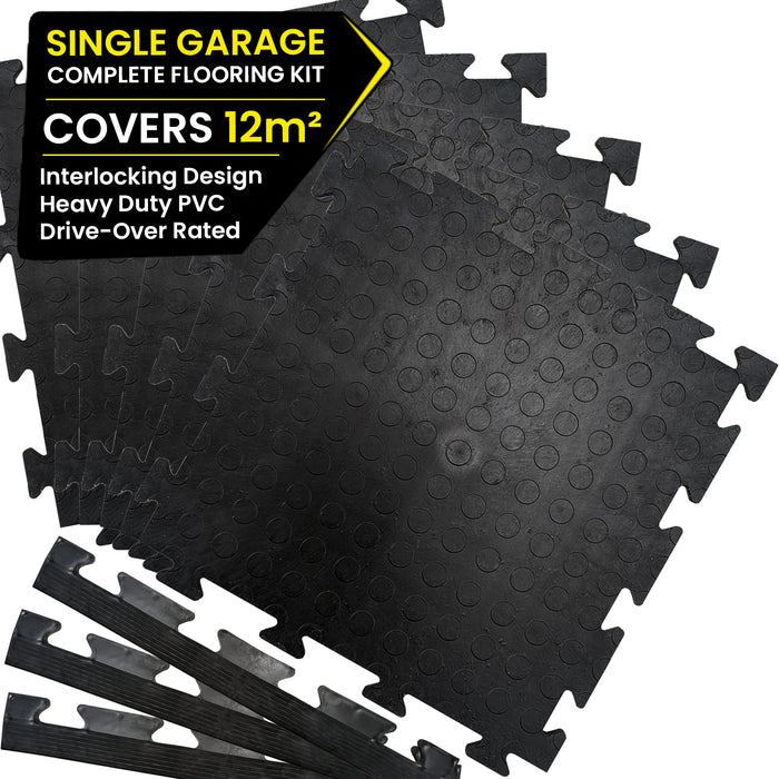 Coinect Single Garage Floor Kit – Covers 12m² Heavy Duty Interlocking PVC Tiles