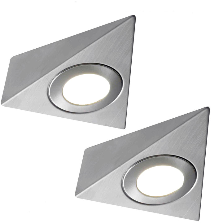 2x 240V Non-Dimmable Triangle Surface Mounted LED Under Cabinet Lights – Brushed Nickel, Warm White