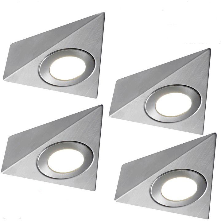 4x 240V Non-Dimmable Triangle Surface Mounted LED Under Cabinet Lights – Brushed Nickel, Natural White