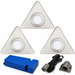 3x 24V Dimmable Aluminium Triangle Surface Mounted LED Under Cabinet Light and Driver Kit, 3 White Colours