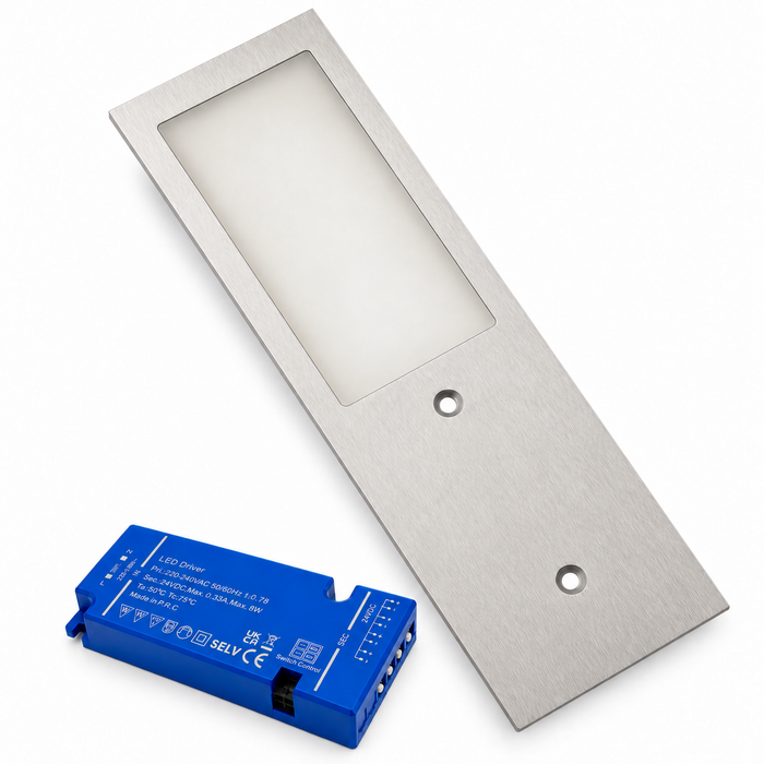 1x 24V Aluminium 175mm Super Slim Rectangle Surface Mounted LED Under Cabinet Light and Driver Kit, 3 White Colours