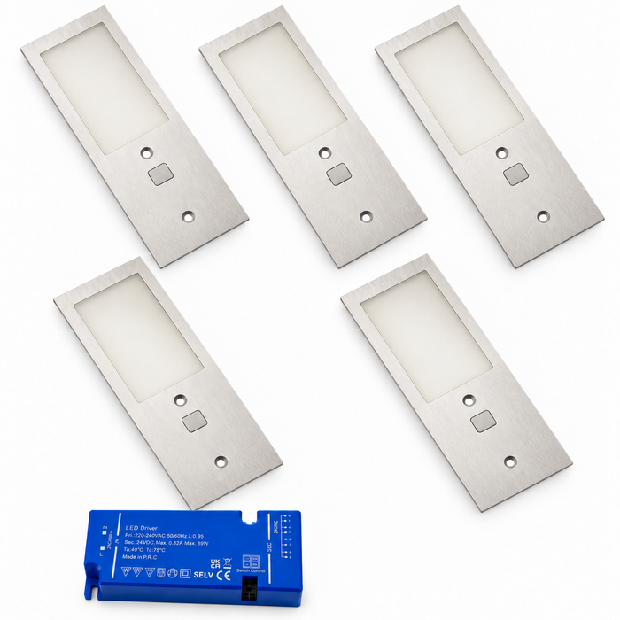 5x 24V Aluminium 175mm Super Slim Rectangle Surface Mounted LED Under Cabinet Light and Driver Kit, 3 White Colours