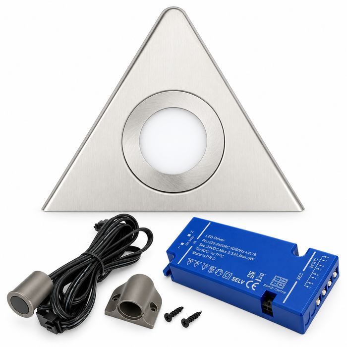 1x 24V Dimmable Aluminium Triangle Surface Mounted LED Under Cabinet Light and Driver Kit, Warm White 3000K