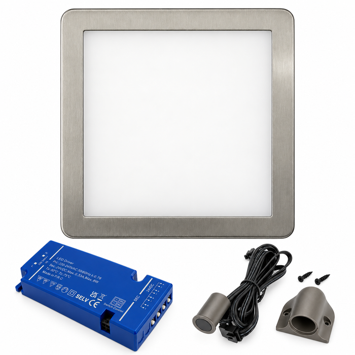 1x 24V Dimmable Aluminium Low Profile Square Surface Mounted LED Under Cabinet Light and Driver Kit, Cool White 6000K