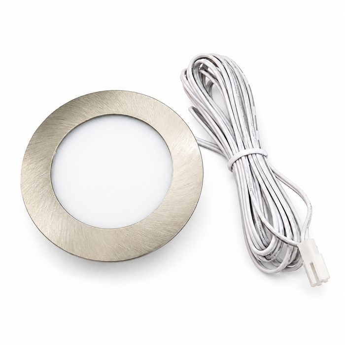 Aluminium round recessed LED under cabinet light detail