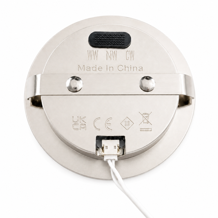 Aluminium round recessed LED under cabinet light detail