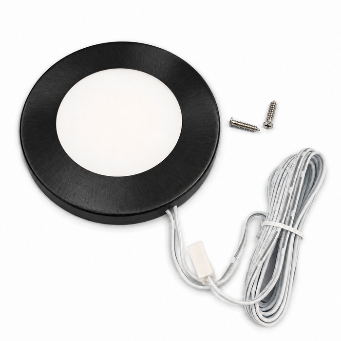 Black Super Slim Round Surface Mounted LED Under Cabinet Light detail