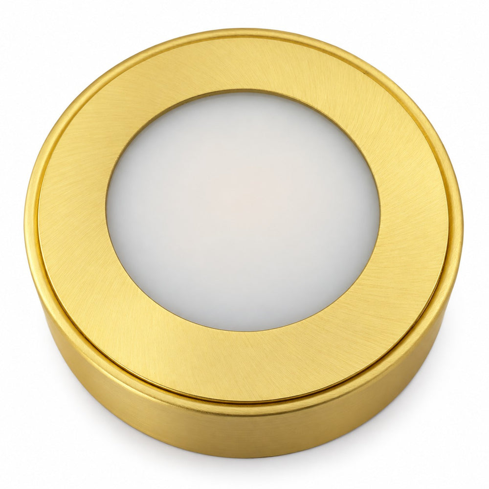 Brass Aurelia round surface LED under cabinet light