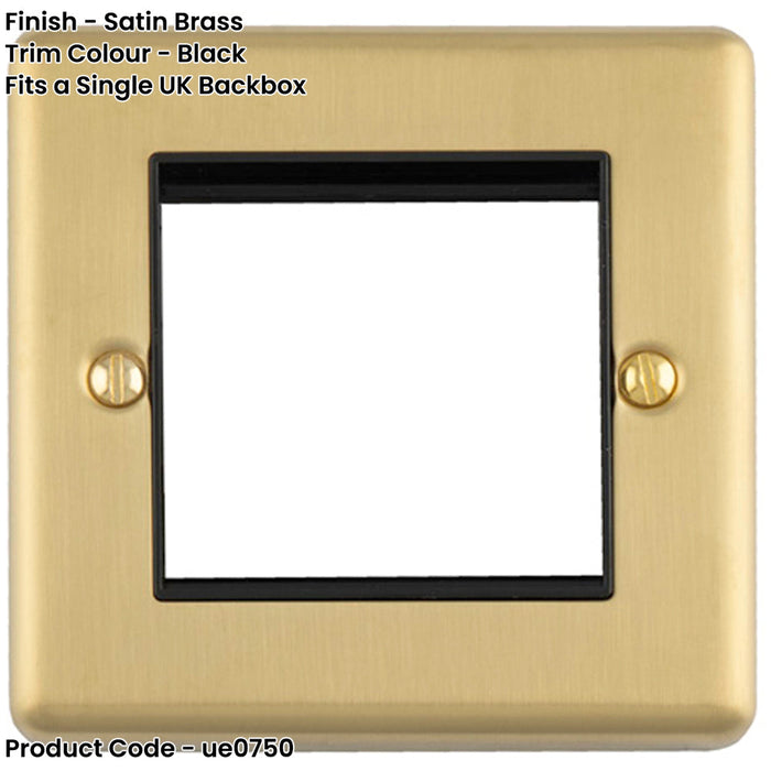 Double Gang EURO Module Modular Wall Face Plate Frame SATIN BRASS & BLACK 25x50mm