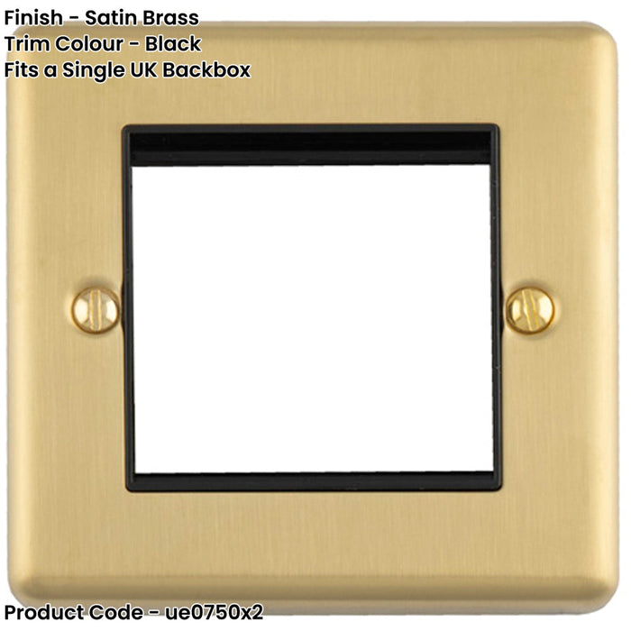 2 PACK Double Gang EURO Module Modular Wall Face Plate Frame SATIN BRASS & BLACK 25x50mm