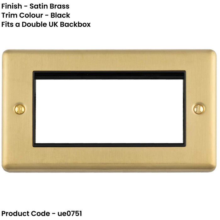 4 Gang EURO Module Modular Wall Face Plate Frame SATIN BRASS & BLACK 25x50mm
