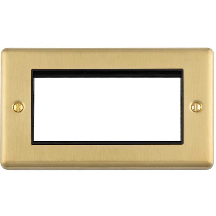 4 Gang EURO Module Modular Wall Face Plate Frame SATIN BRASS & BLACK 25x50mm