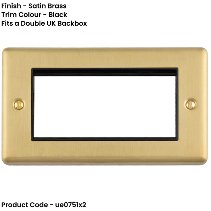 2 PACK 4 Gang EURO Module Modular Wall Face Plate Frame SATIN BRASS & BLACK 25x50mm