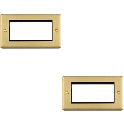 2 PACK 4 Gang EURO Module Modular Wall Face Plate Frame SATIN BRASS & BLACK 25x50mm