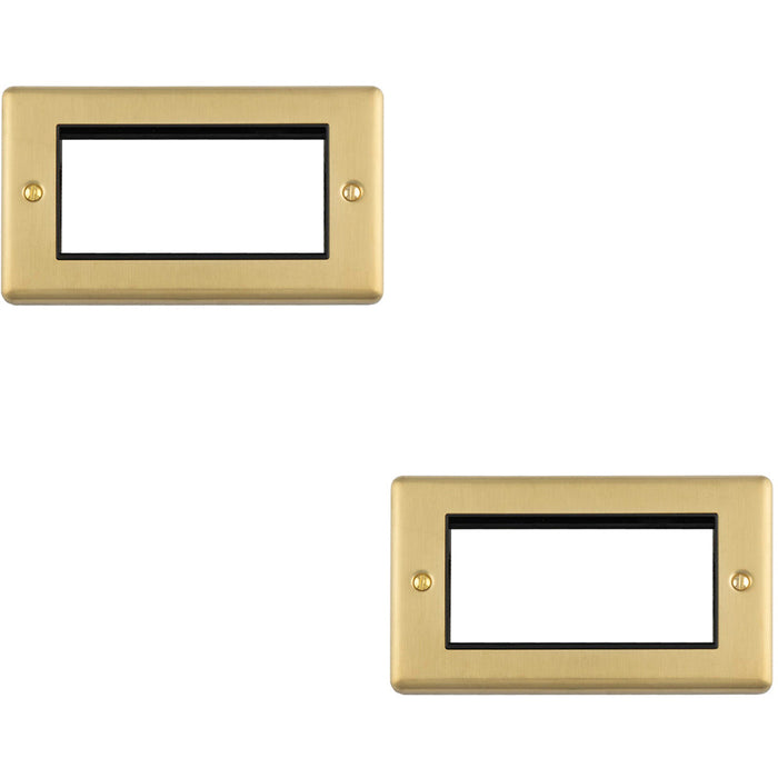 2 PACK 4 Gang EURO Module Modular Wall Face Plate Frame SATIN BRASS & BLACK 25x50mm
